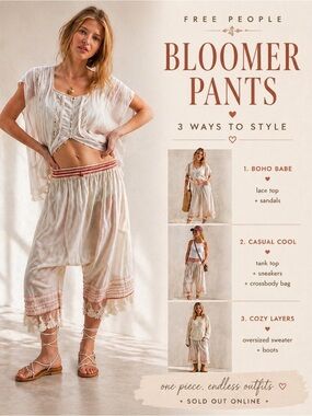 NWT Free People Endless Afternoon Bloomers Cream Boho Harem S